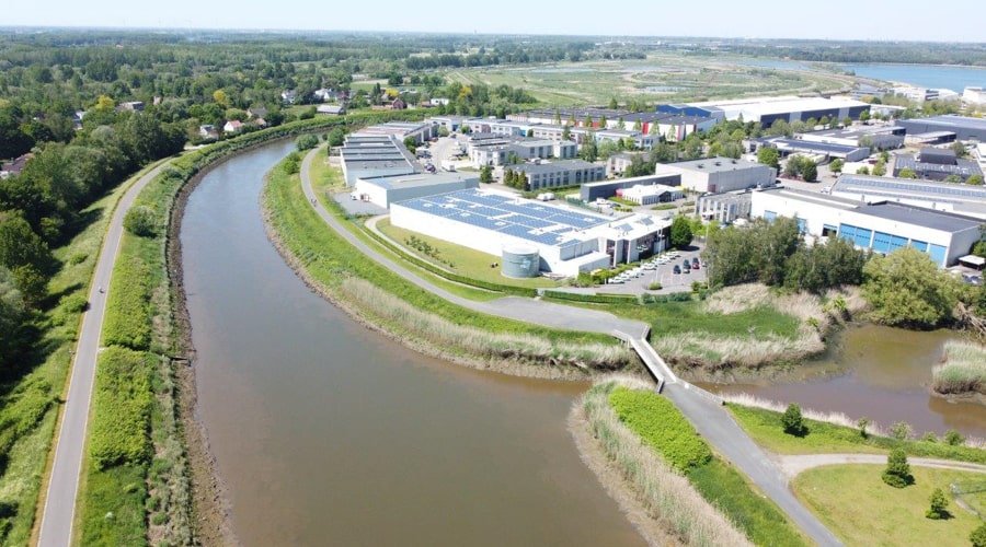 Aerial view of Merak's headquarters in Mechelenn