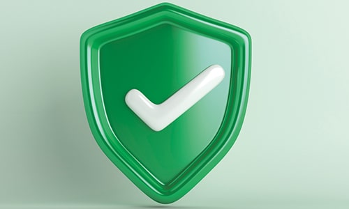 Green shield icon with a white checkmark symbol of quality.